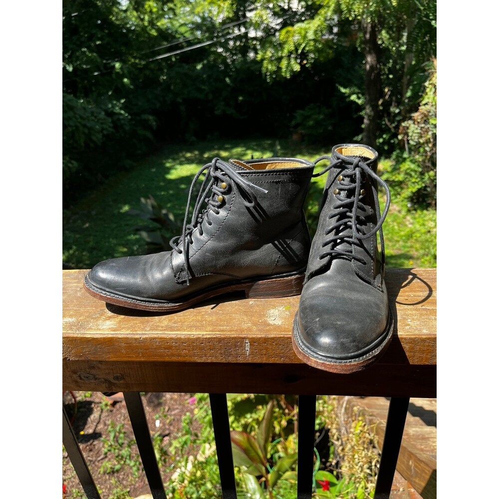 Women’s Frye Boots Lace Up Combat Military black leather Boots 7 B Ankle Bootie - Picture 3 of 10